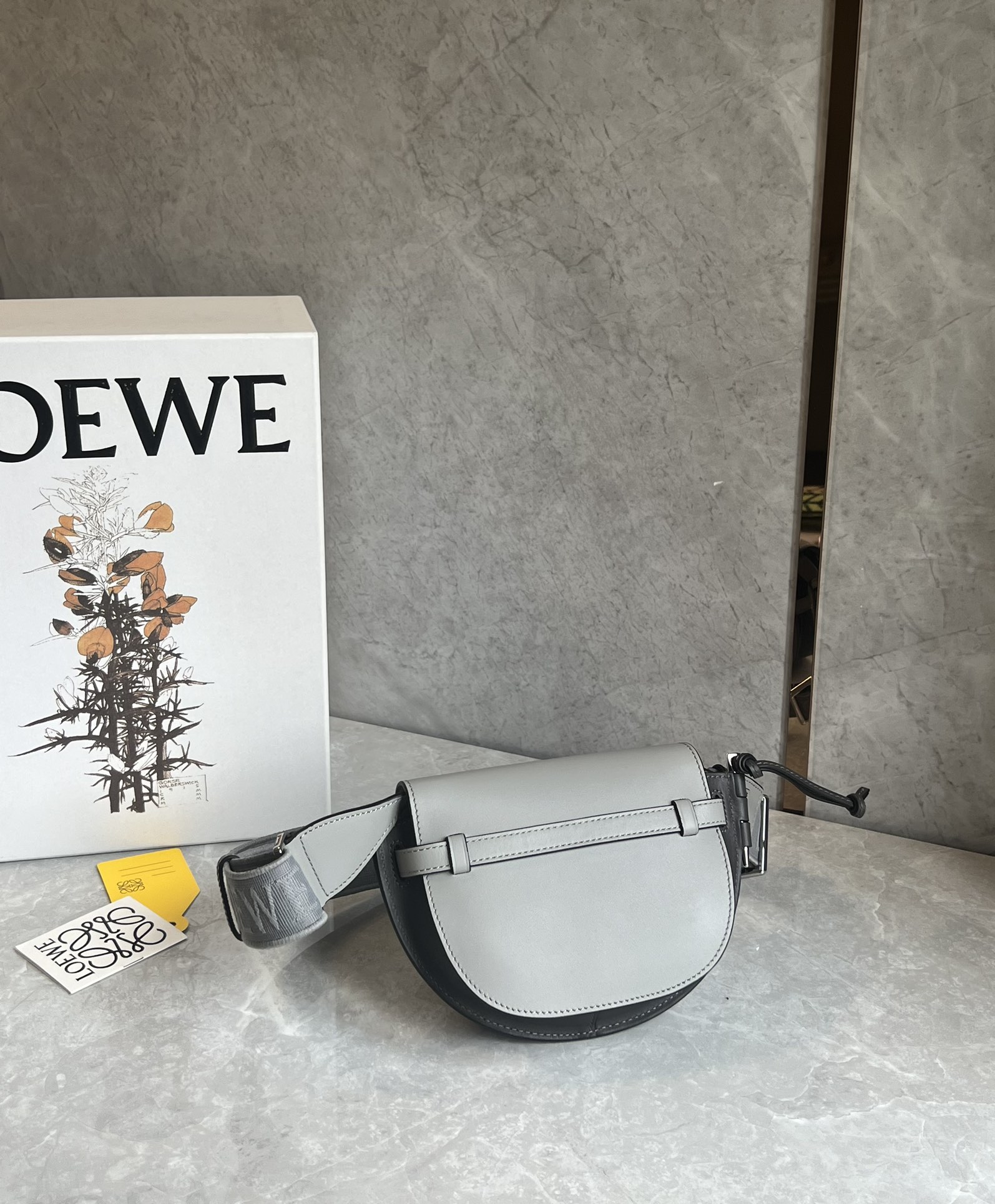 Loewe Mini Gate Dual Bag in Soft Calfskin and Jacquard Grey/Black